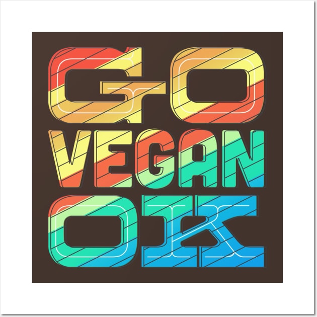 Rainbow Retro Go Vegan OK Wall Art by kippygo